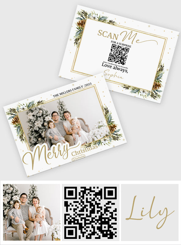 Merry Christmas Acorn & Leaves - Personalized QR Greeting Card