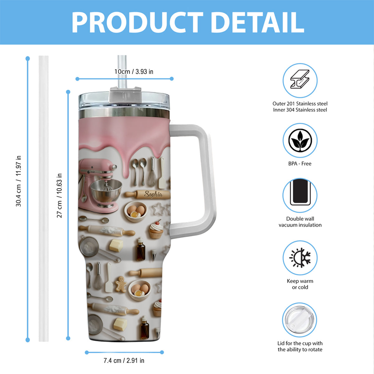 Love Baking - Personalized Baking Tumbler With Handle