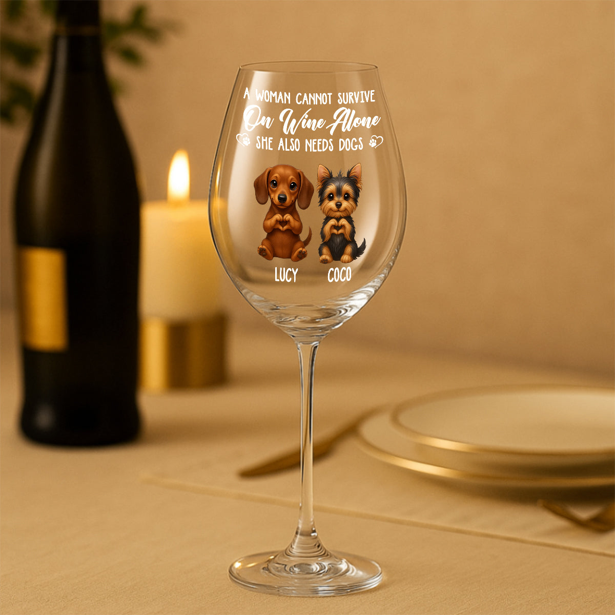 A Woman Cannot Survive On Wine Alone She Also Needs Dog/ Cat - Personalized Dog Wine Glass With Long Stem