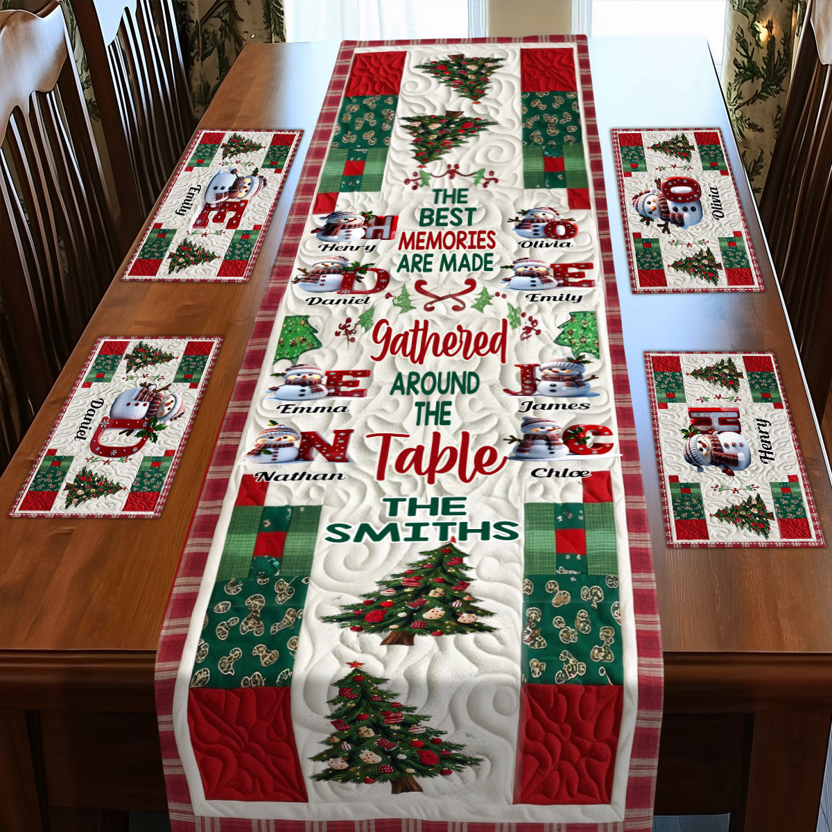 Merry Christmas - Personalized Family Table Runner & Placemat