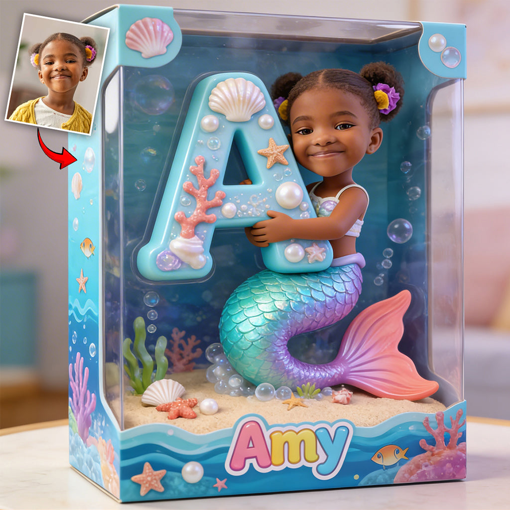 Mermaid Alphabet Letter & Custom Photo - Personalized Kid Custom Shaped Acrylic Plaque