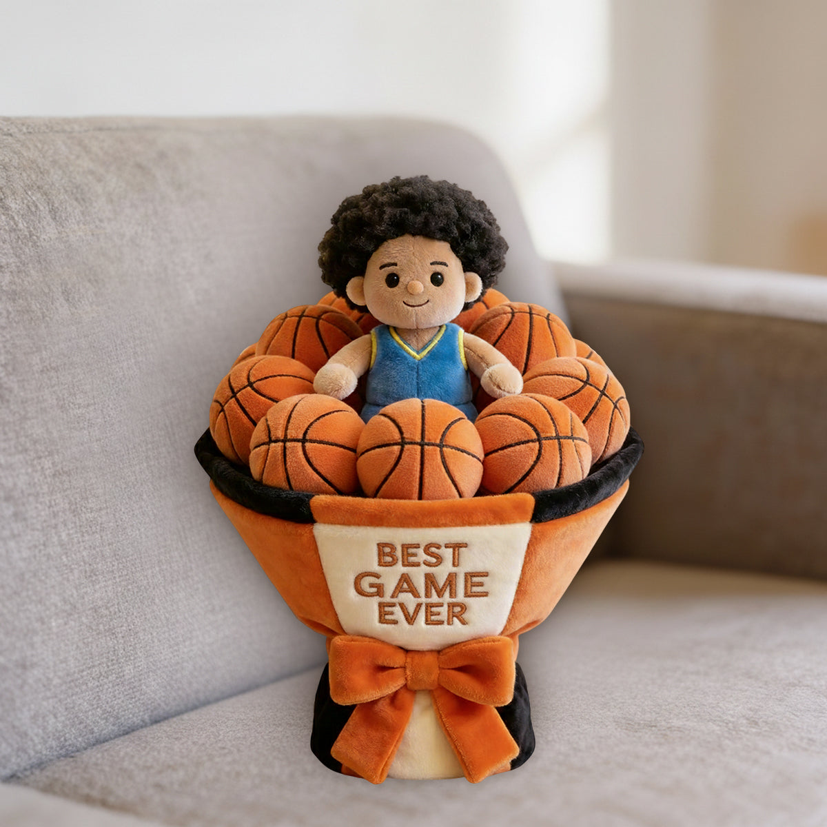 Custom Basketball Plush Bouquet - Personalized Basketball Premium Faux Fur Pillow