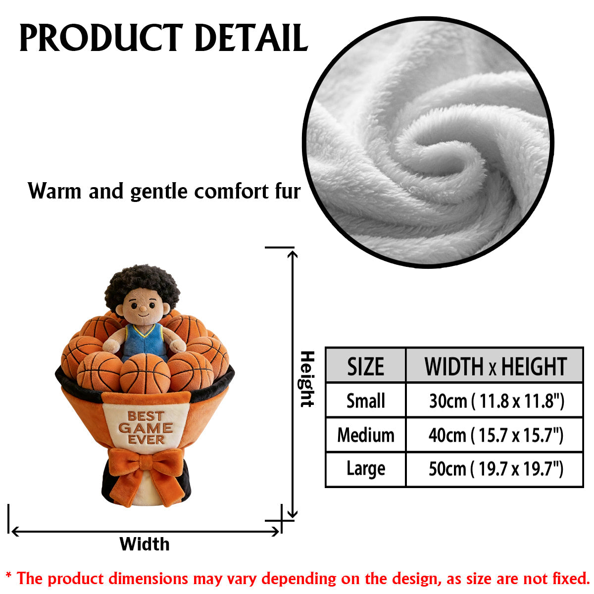 Custom Basketball Plush Bouquet - Personalized Basketball Premium Faux Fur Pillow