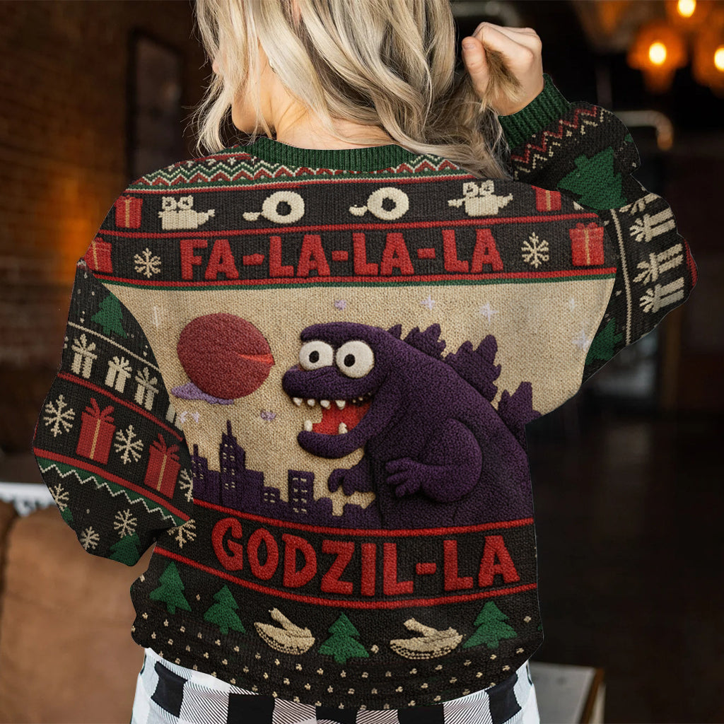 Godzilla Christmas Falala - Personalized Giant Monster Ugly Sweater