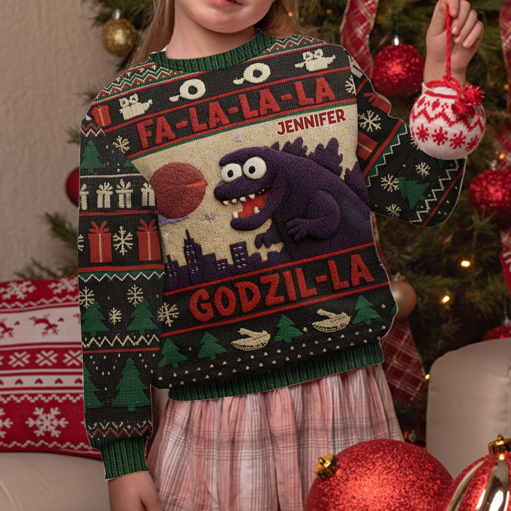 Godzilla Christmas Falala - Personalized Giant Monster Ugly Sweater