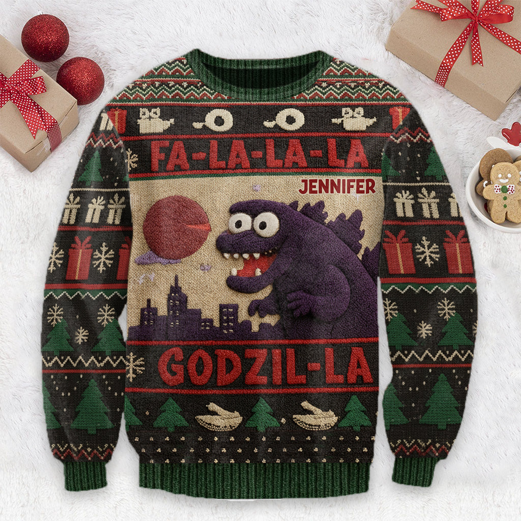 Godzilla Christmas Falala - Personalized Giant Monster Ugly Sweater