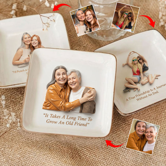Custom Friends Photo Trinket Tray For Friendship - Personalized Bestie Fully Printed Jewelry Dish