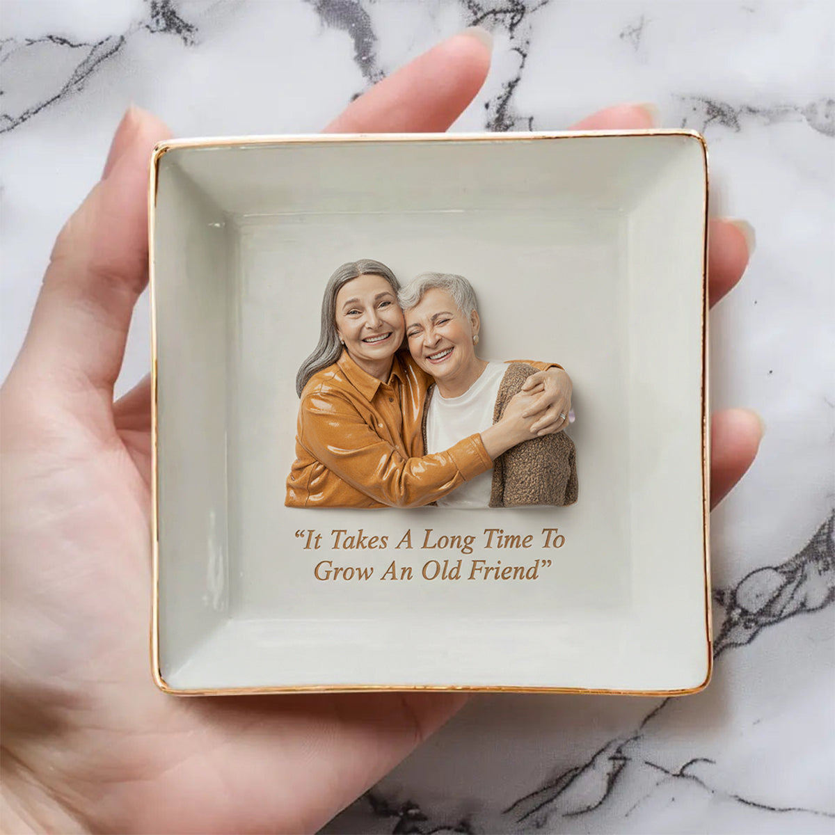 Custom Friends Photo Trinket Tray For Friendship - Personalized Bestie Fully Printed Jewelry Dish