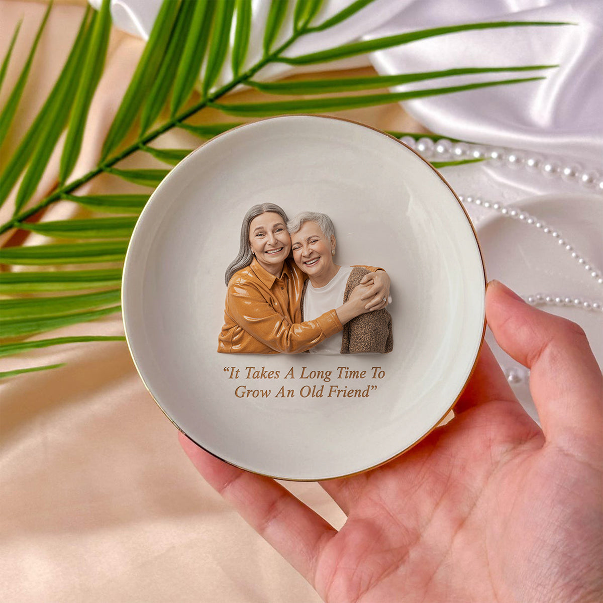 Custom Friends Photo Trinket Tray For Friendship - Personalized Bestie Fully Printed Jewelry Dish