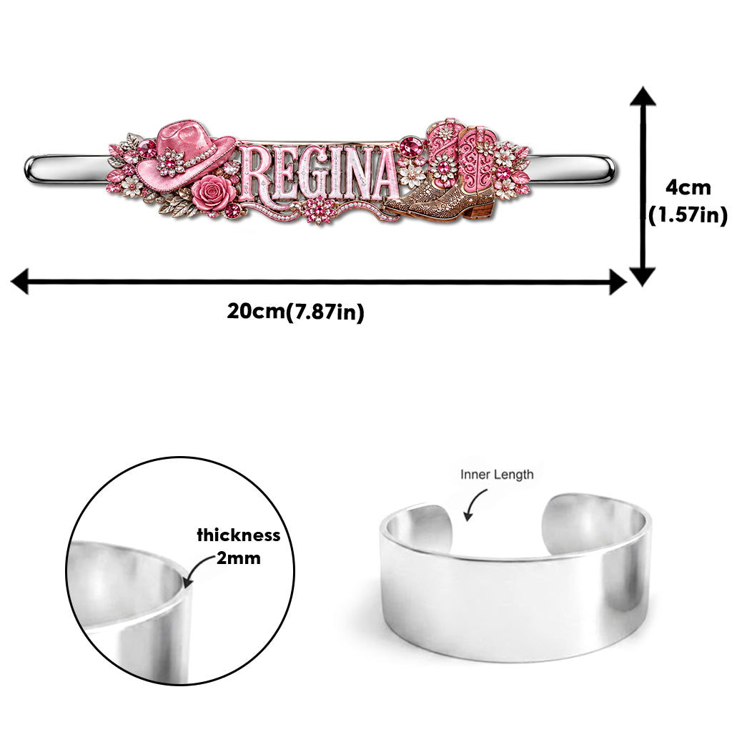 Western Style Pink Cowgirl Boots - Personalized Cowgirl Shaped Cuff Bracelet