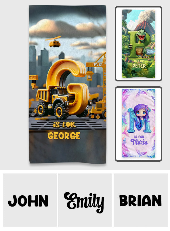 Kid Mermaid/ Dinosaur/ Truck Alphabets - Personalized Kid Quick-dry Beach Towel/ Bath Towel