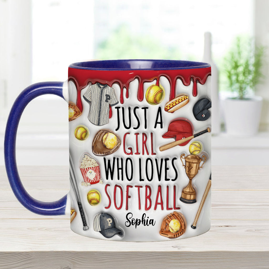 Just A Girl Who Loves Softball - Personalized Softball Accent Mug