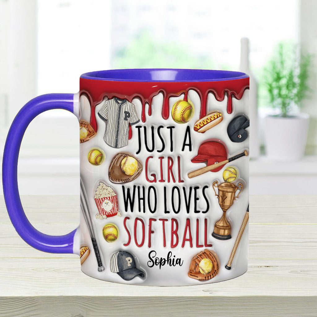 Just A Girl Who Loves Softball - Personalized Softball Accent Mug