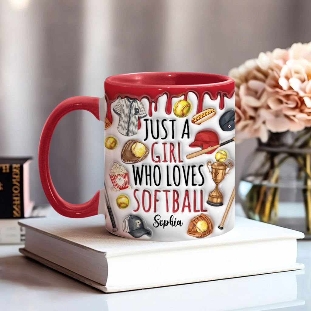 Just A Girl Who Loves Softball - Personalized Softball Accent Mug