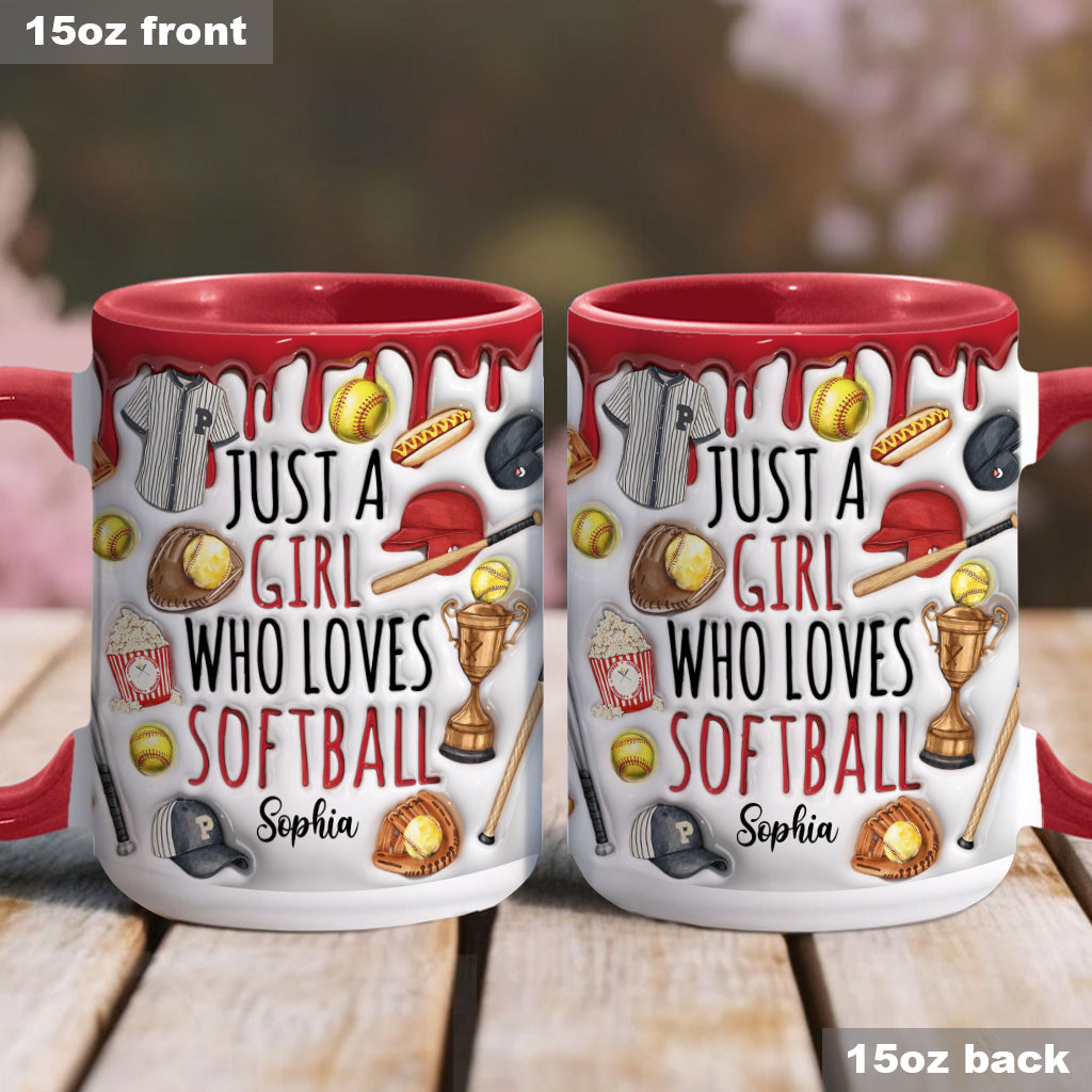 Just A Girl Who Loves Softball - Personalized Softball Accent Mug