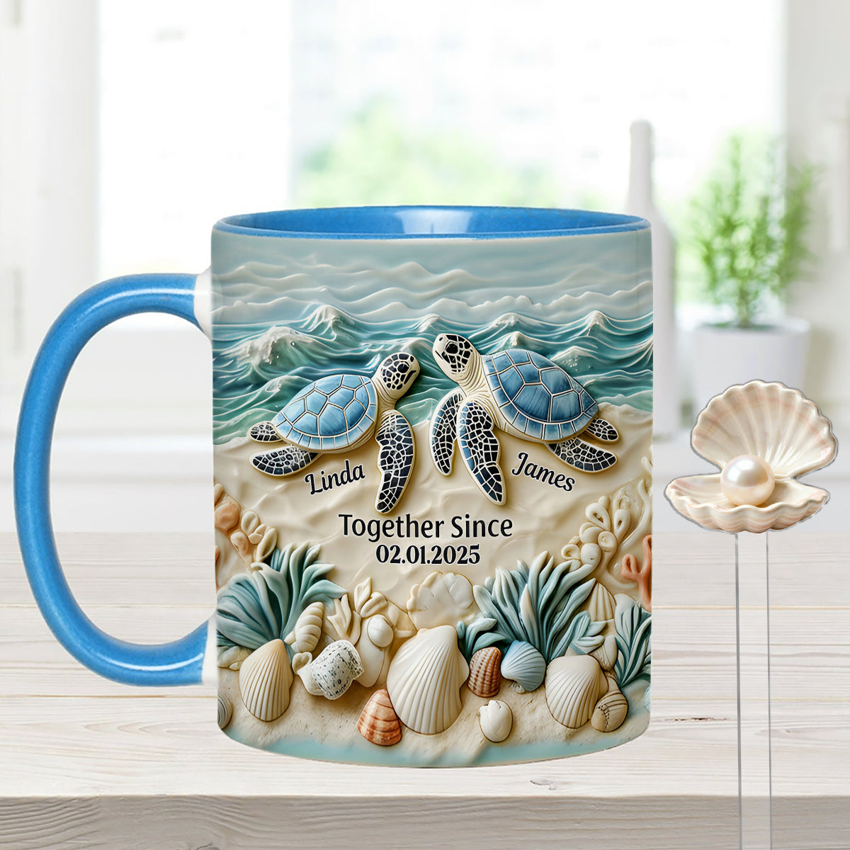 Couple Turtle - Personalized Turtle Set Accent Mug with Acrylic Stirrers