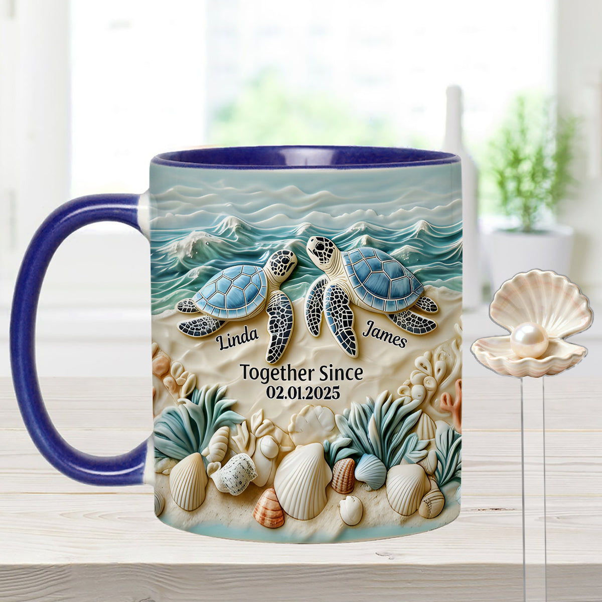 Couple Turtle - Personalized Turtle Set Accent Mug with Acrylic Stirrers