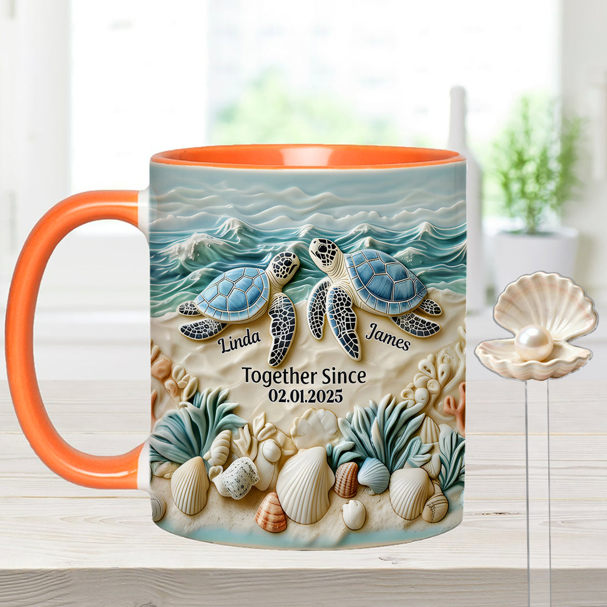 Couple Turtle - Personalized Turtle Set Accent Mug with Acrylic Stirrers