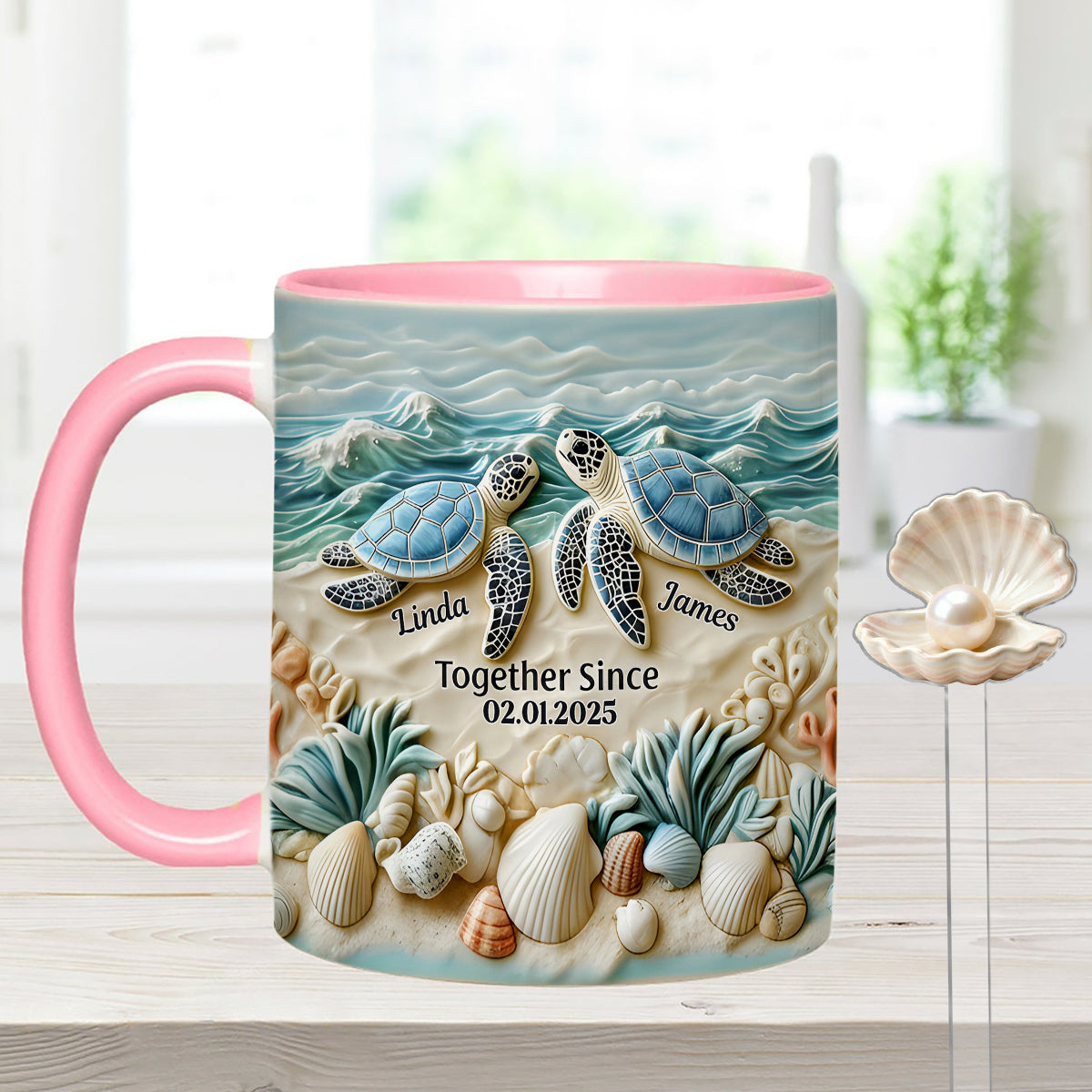 Couple Turtle - Personalized Turtle Set Accent Mug with Acrylic Stirrers