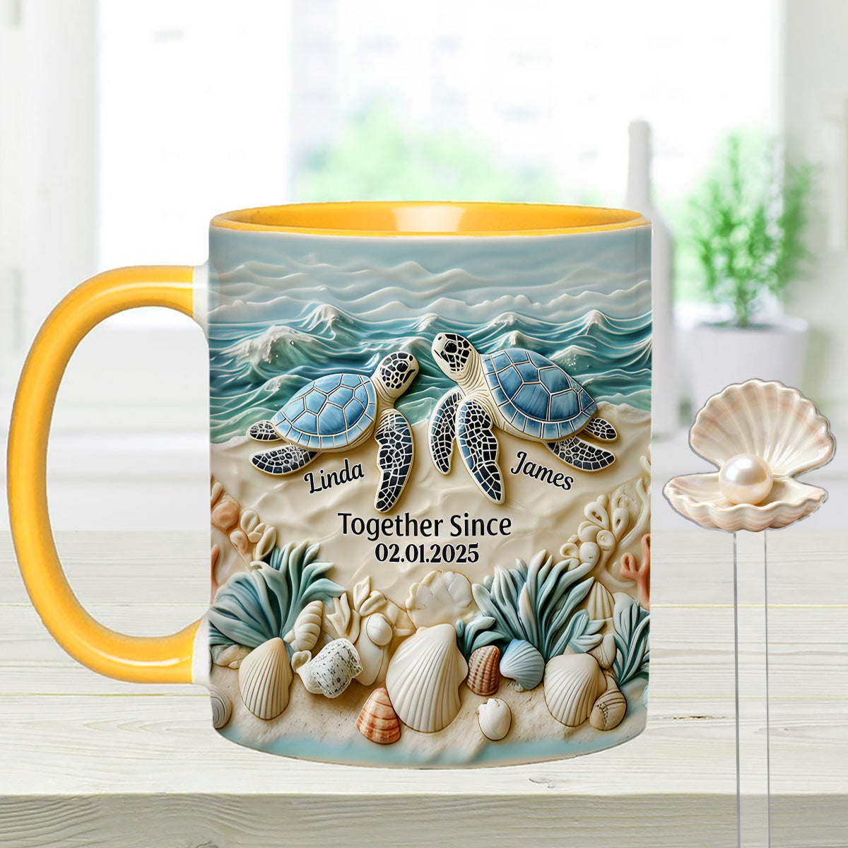 Couple Turtle - Personalized Turtle Set Accent Mug with Acrylic Stirrers