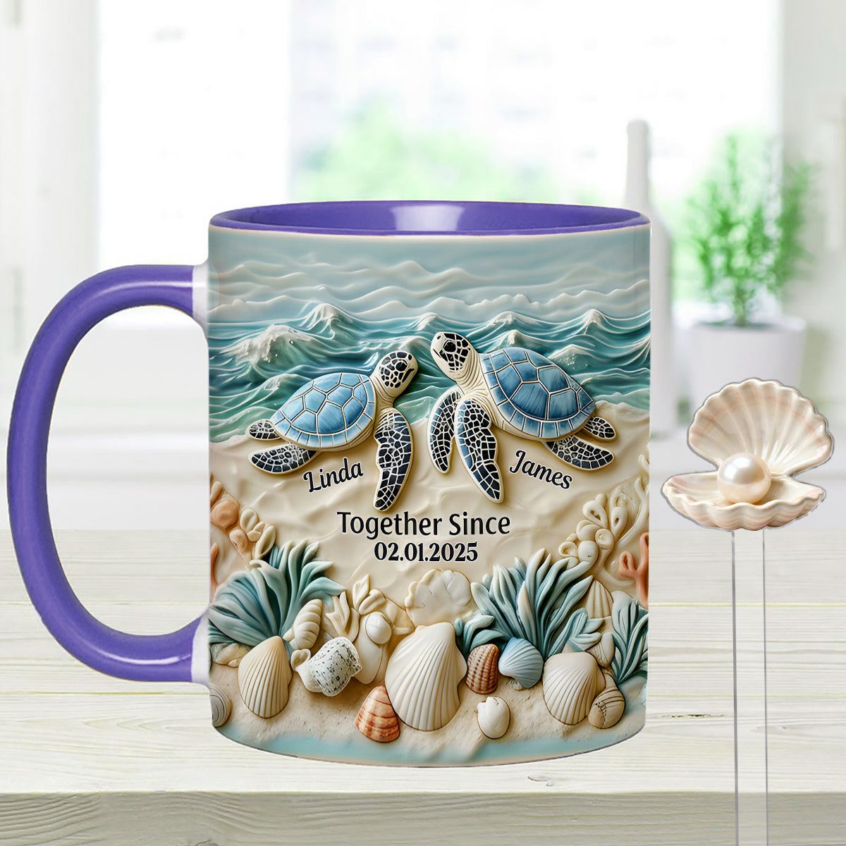 Couple Turtle - Personalized Turtle Set Accent Mug with Acrylic Stirrers