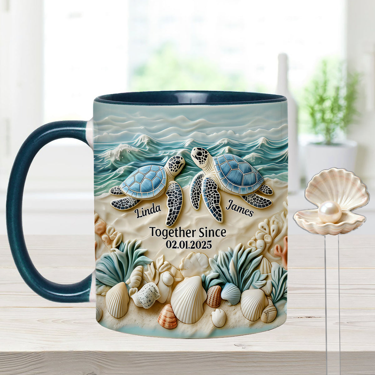 Couple Turtle - Personalized Turtle Set Accent Mug with Acrylic Stirrers