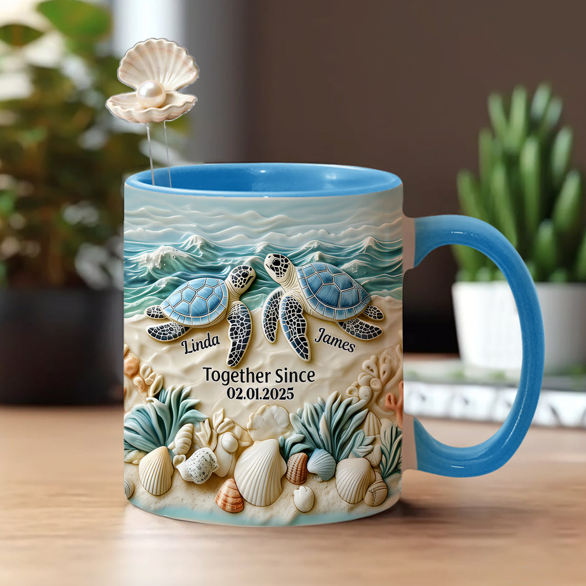 Couple Turtle - Personalized Turtle Set Accent Mug with Acrylic Stirrers