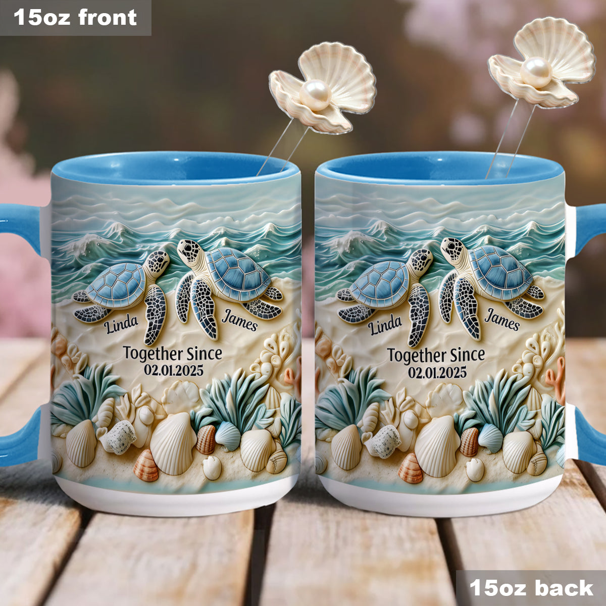Couple Turtle - Personalized Turtle Set Accent Mug with Acrylic Stirrers