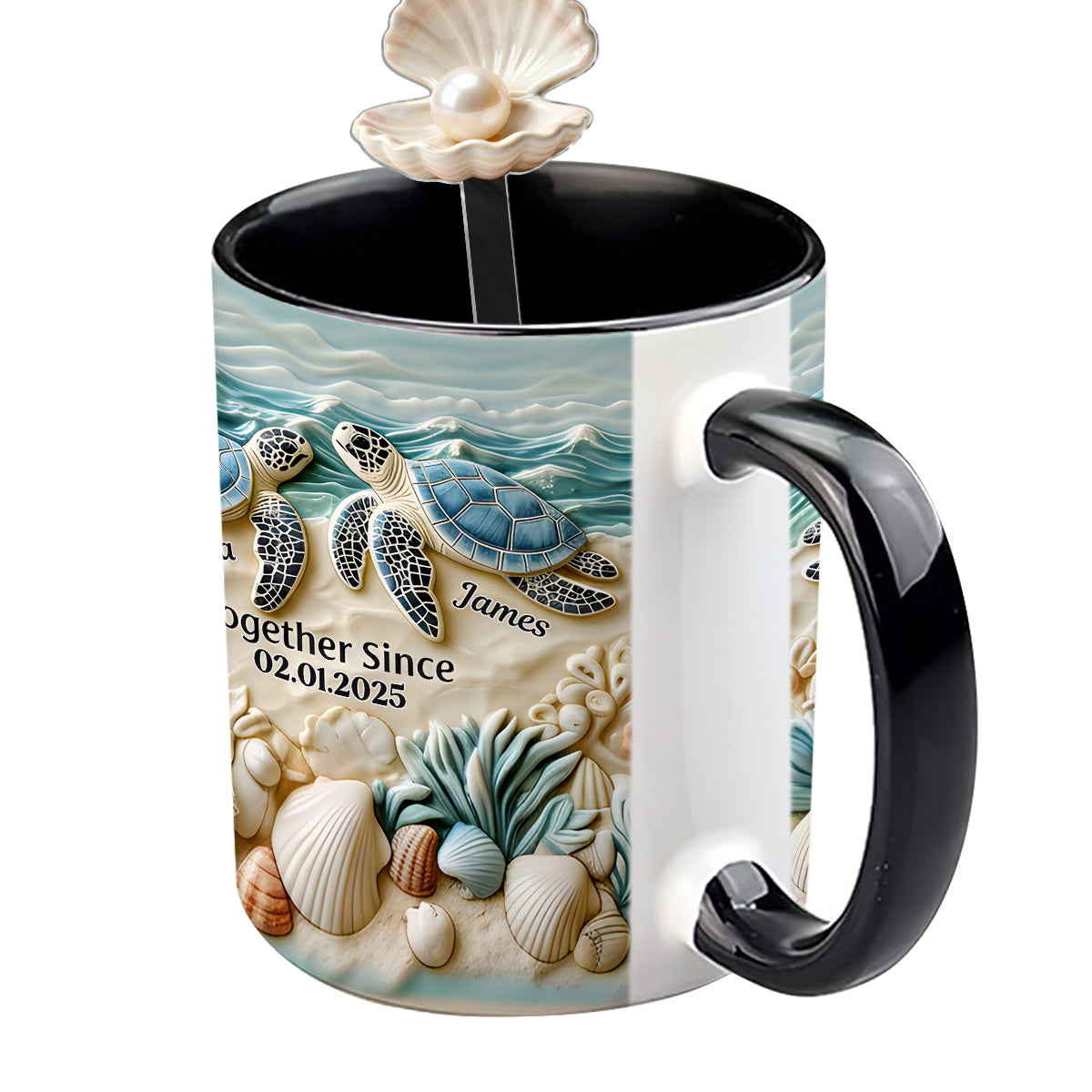 Couple Turtle - Personalized Turtle Set Accent Mug with Acrylic Stirrers