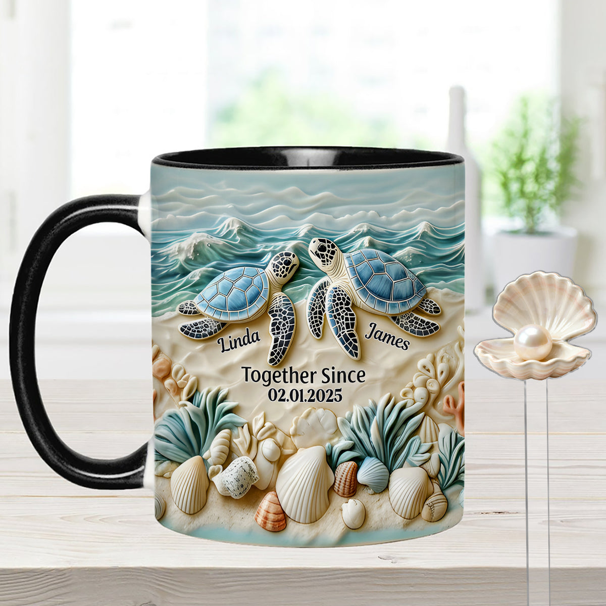 Couple Turtle - Personalized Turtle Set Accent Mug with Acrylic Stirrers