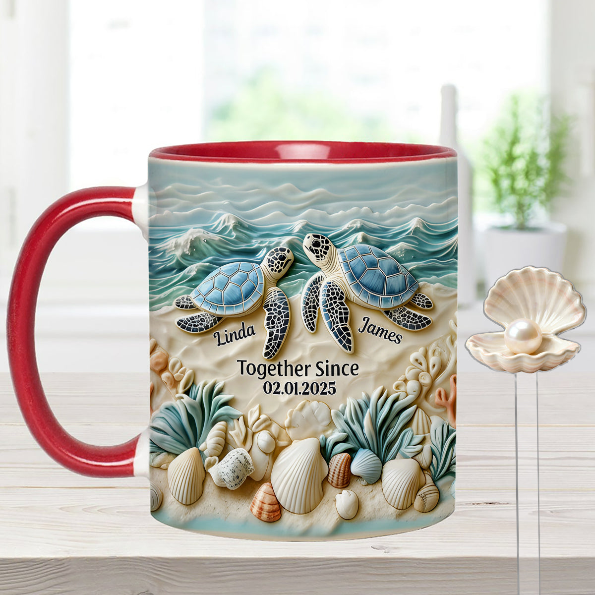 Couple Turtle - Personalized Turtle Set Accent Mug with Acrylic Stirrers