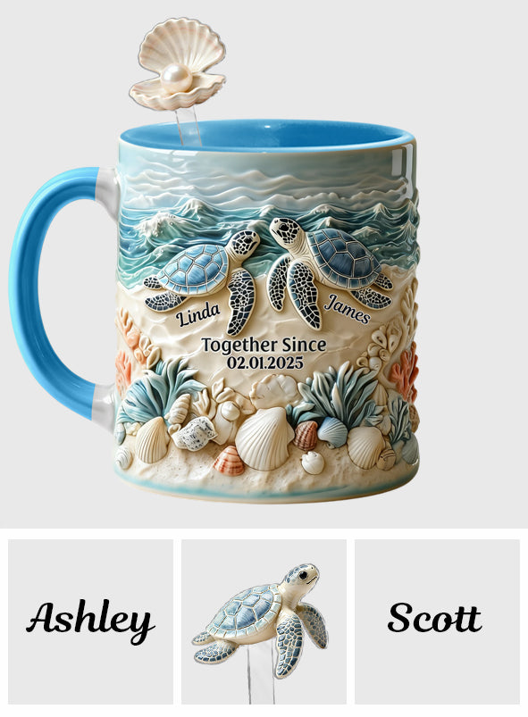 Couple Turtle - Personalized Turtle Set Accent Mug with Acrylic Stirrers