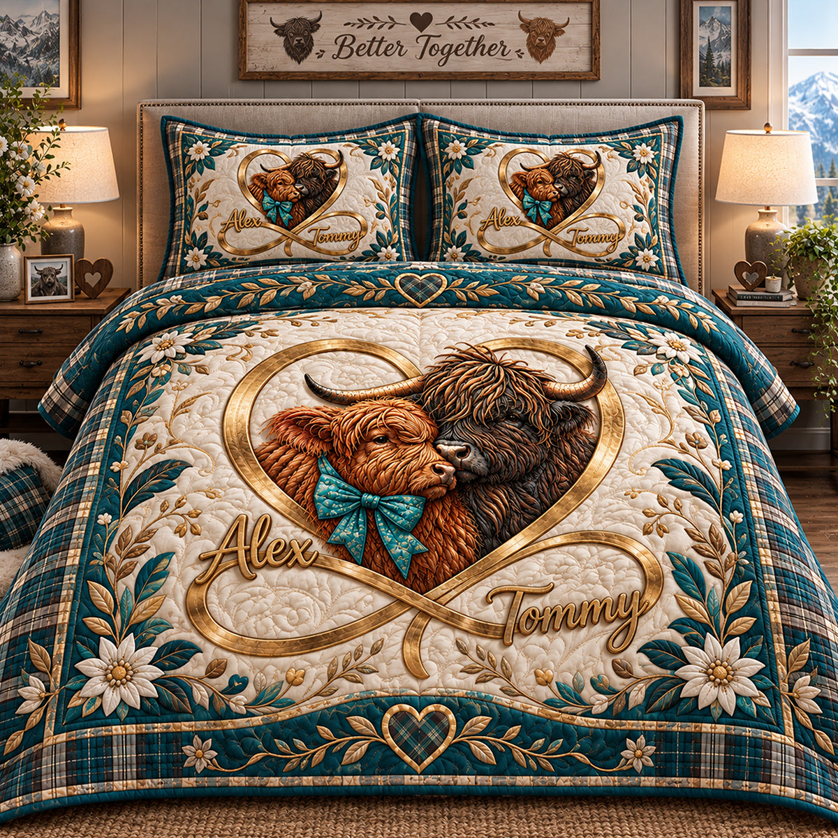Love You Infinite - Personalized Highland Cow Quilt Set