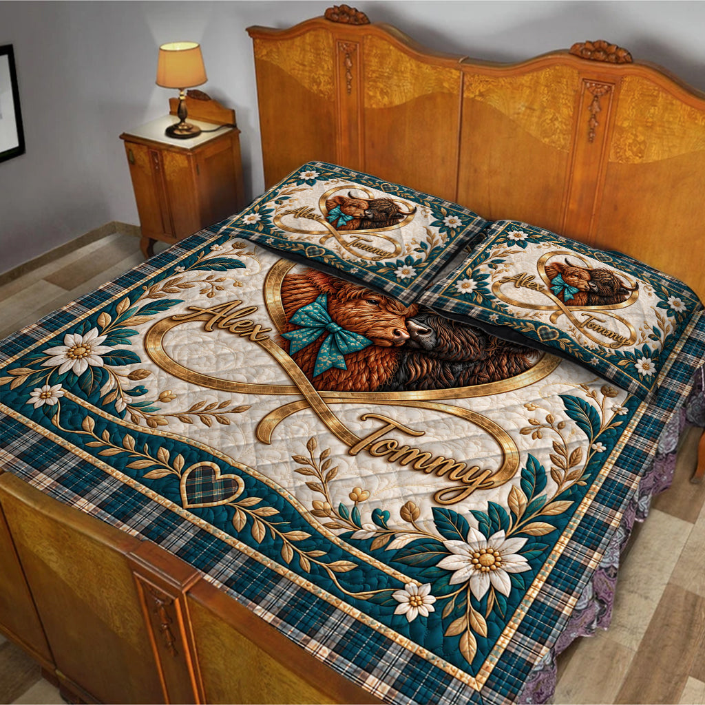 Love You Infinite - Personalized Highland Cow Quilt Set