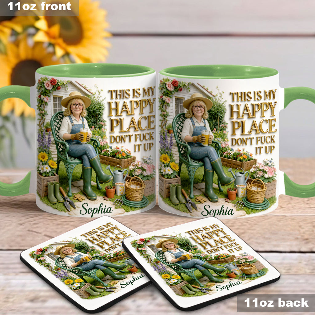 Garden Is My Happy Place - Personalized Gardening Accent Mug & Coaster