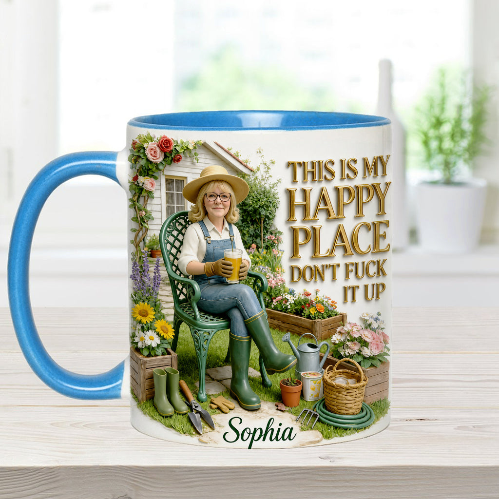 Garden Is My Happy Place - Personalized Gardening Accent Mug & Coaster