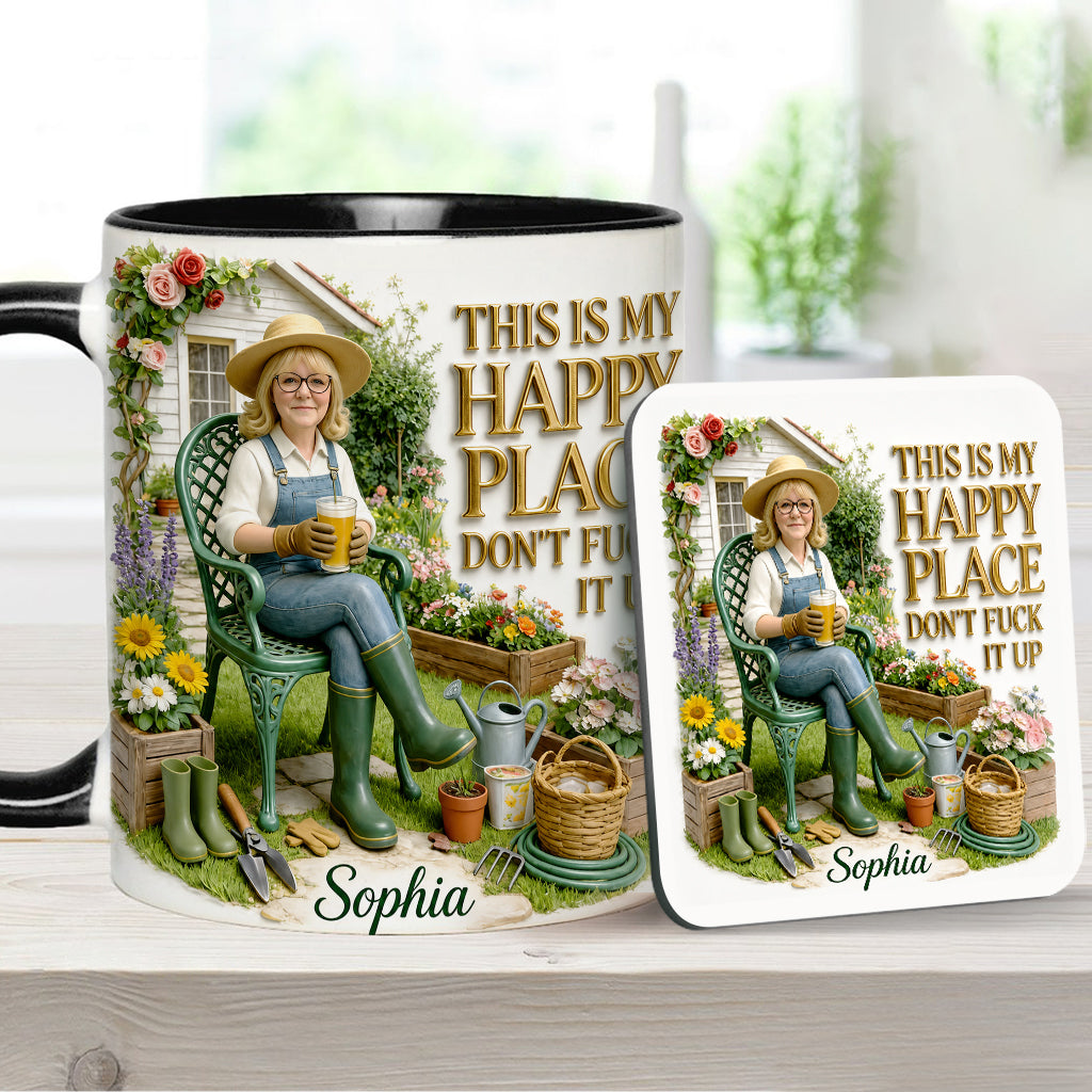 Garden Is My Happy Place - Personalized Gardening Accent Mug & Coaster