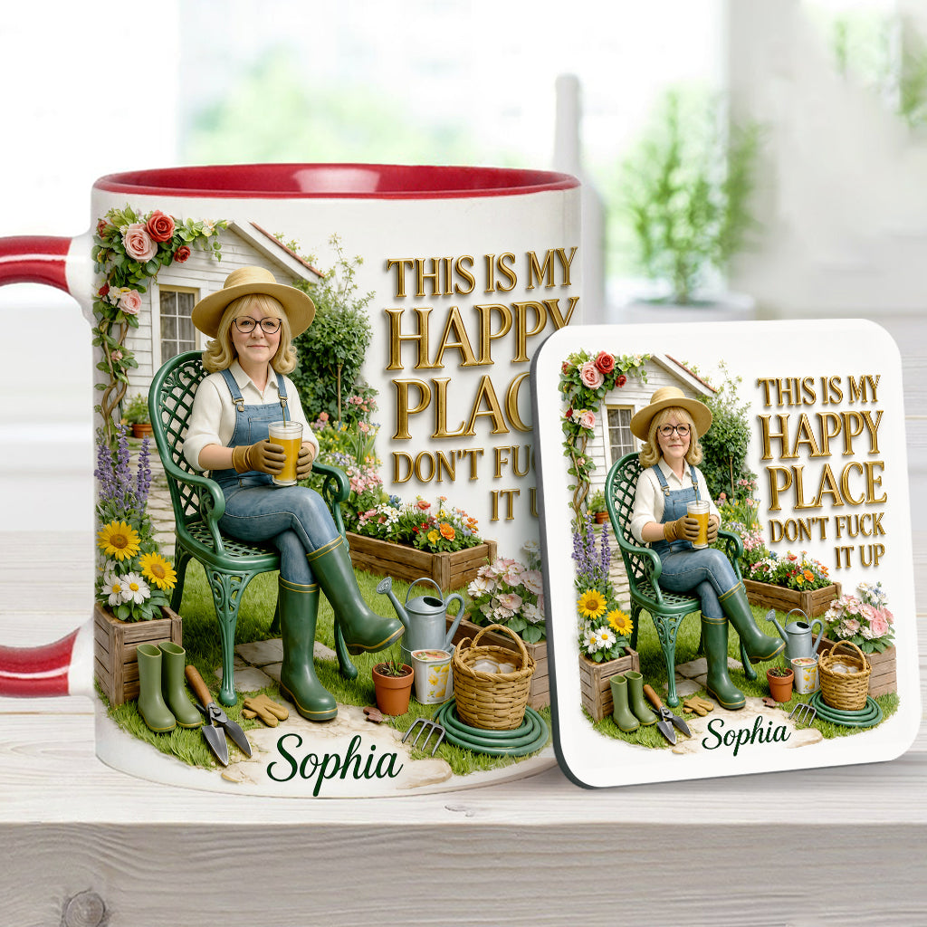 Garden Is My Happy Place - Personalized Gardening Accent Mug & Coaster