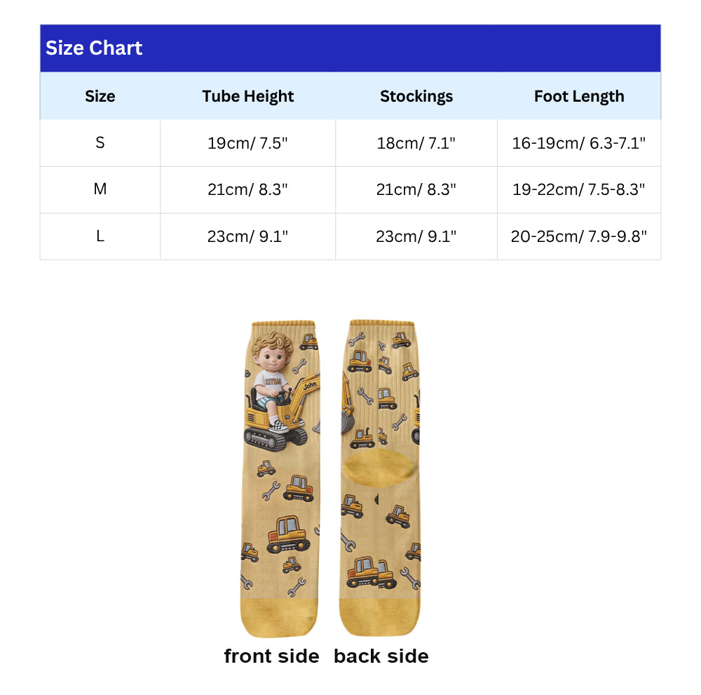 Custom Any Photo, Construction Machines - Personalized Kid Socks