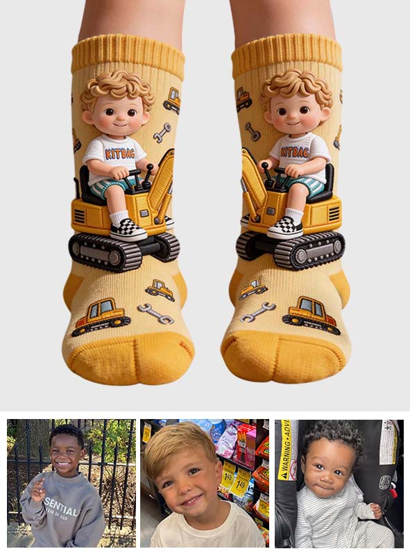 Custom Any Photo, Construction Machines - Personalized Kid Socks