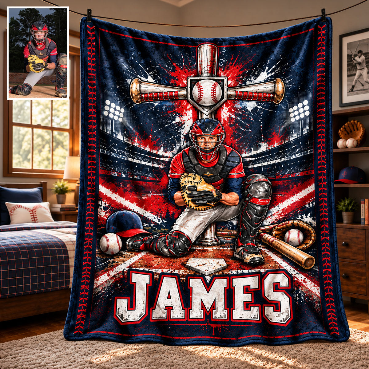 Love God, Play Baseball - Personalized Baseball Blanket