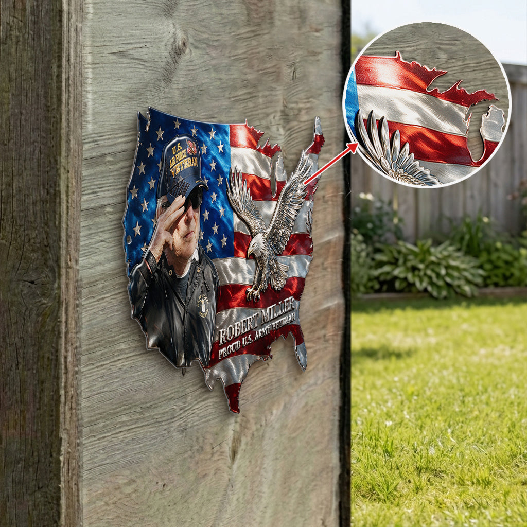 Custom Photo USA Flag Metal Sign, Personalized American Eagle Wall Art, Gift For Him/ Veteran/ Police/ Firefighter... - Personalized Real Men 3D Printed Cut Metal Sign