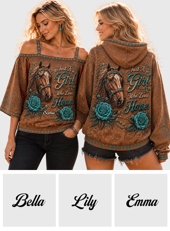 Just A Girl Who Loves Horses - Personalized Horse Off-Shoulder Top Set