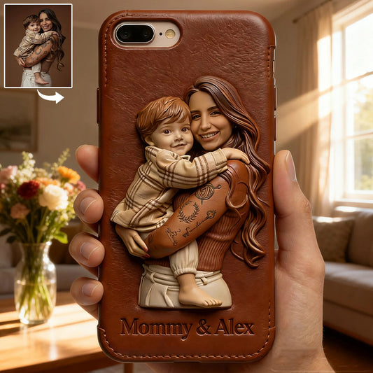 Custom Any Photo Gift For Mom, Grandma - Personalized Mother Leather Phone Case
