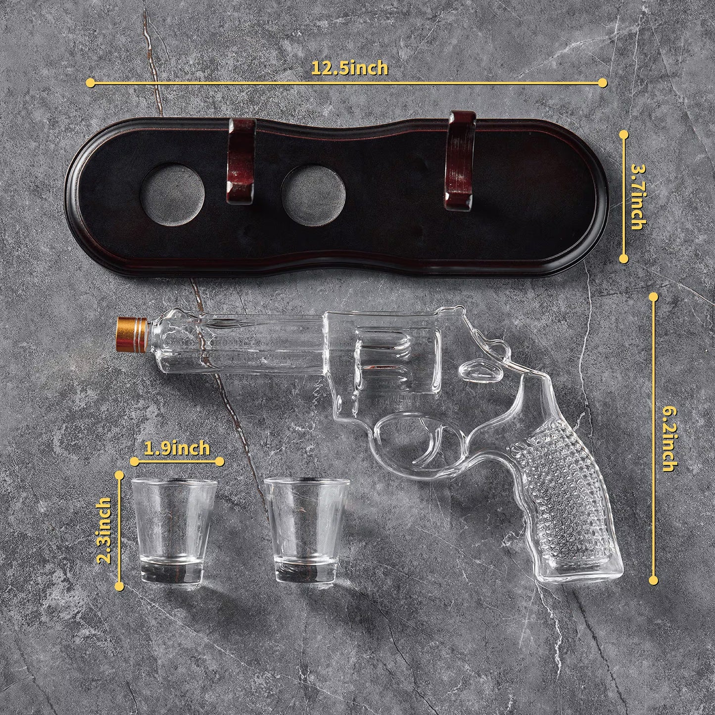 Gun Whiskey Decanter Set with Two Shot Glasses