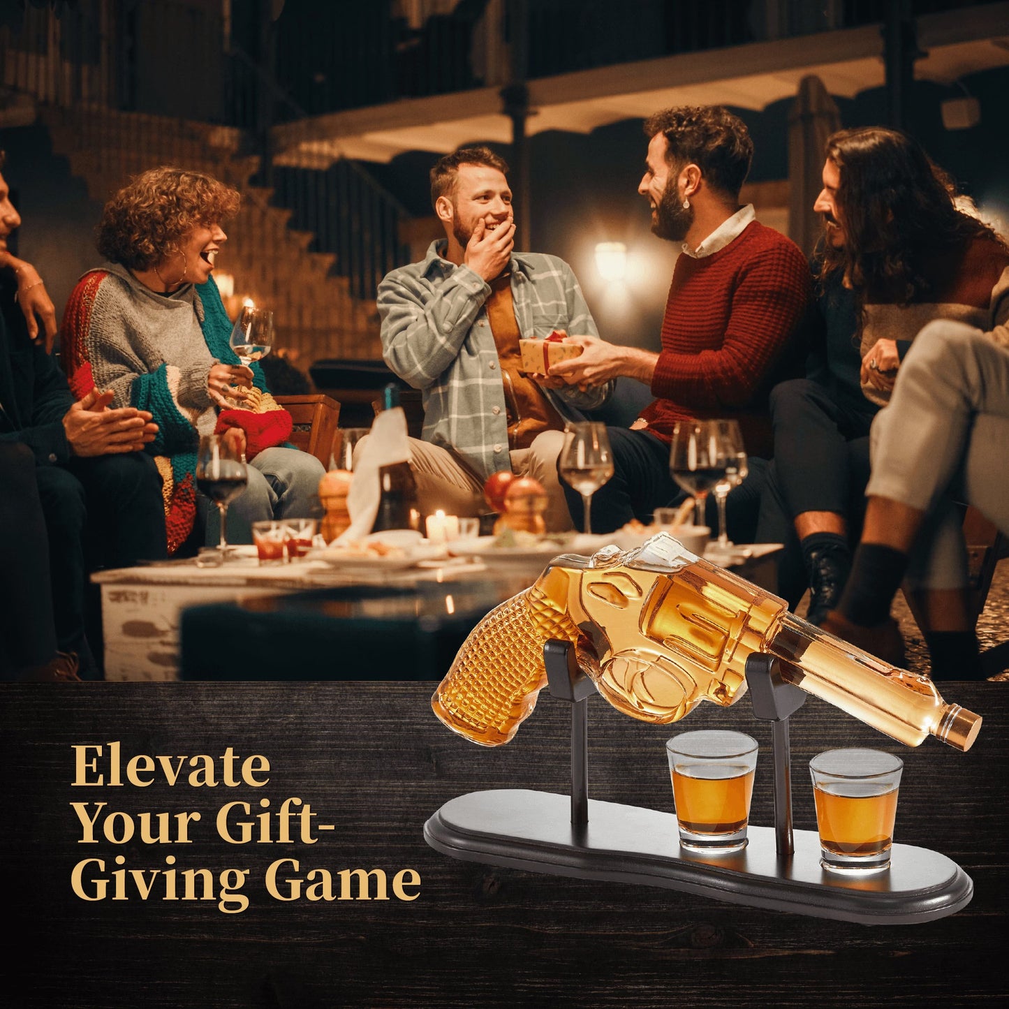 Gun Whiskey Decanter Set with Two Shot Glasses