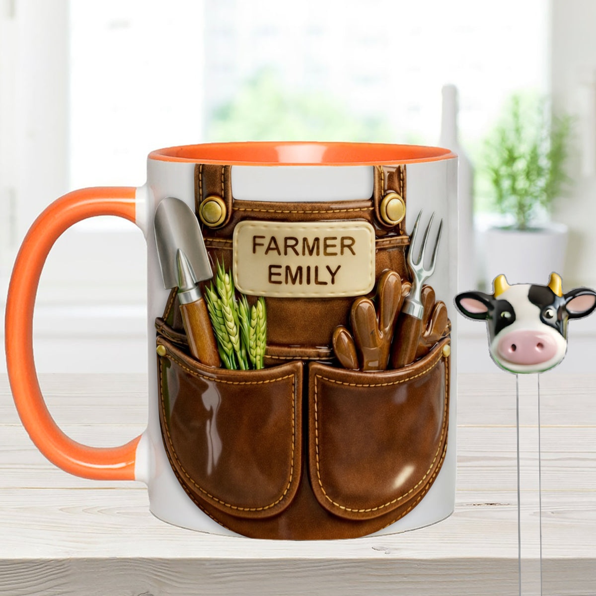 Farmer Gift Idea, Farm Decor - Personalized Farmer Set Accent Mug with Acrylic Stirrers