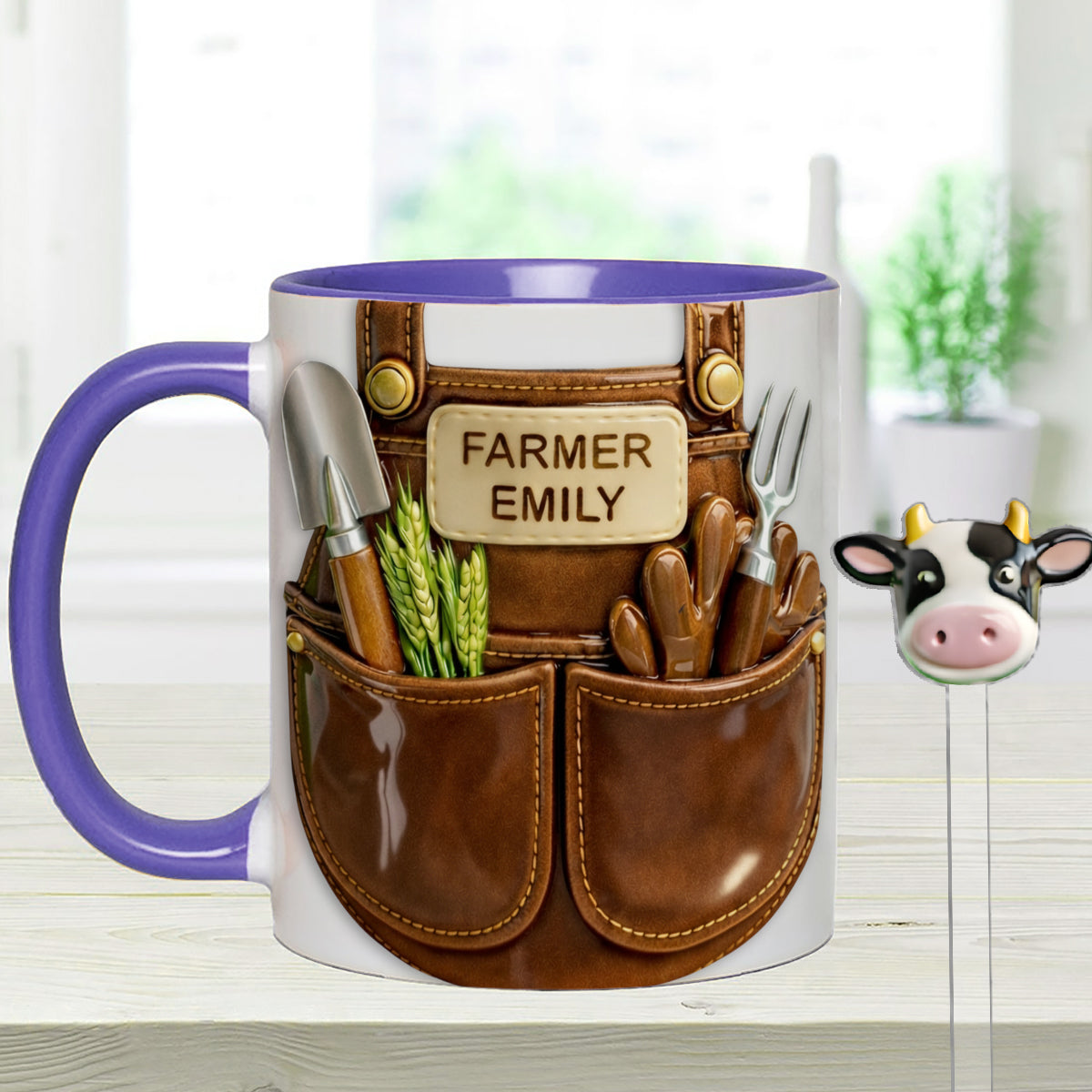 Farmer Gift Idea, Farm Decor - Personalized Farmer Set Accent Mug with Acrylic Stirrers