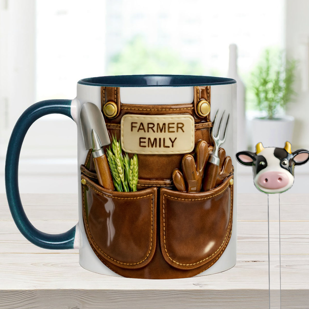 Farmer Gift Idea, Farm Decor - Personalized Farmer Set Accent Mug with Acrylic Stirrers