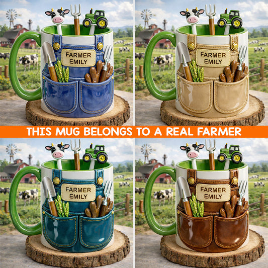 Farmer Gift Idea, Farm Decor - Personalized Farmer Set Accent Mug with Acrylic Stirrers